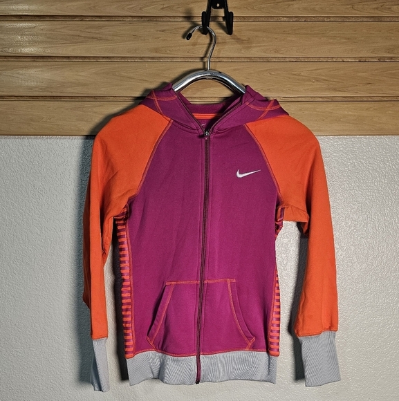Nike Purple and Orange Zip-Up Hoodie Girls Small - Picture 3 of 9